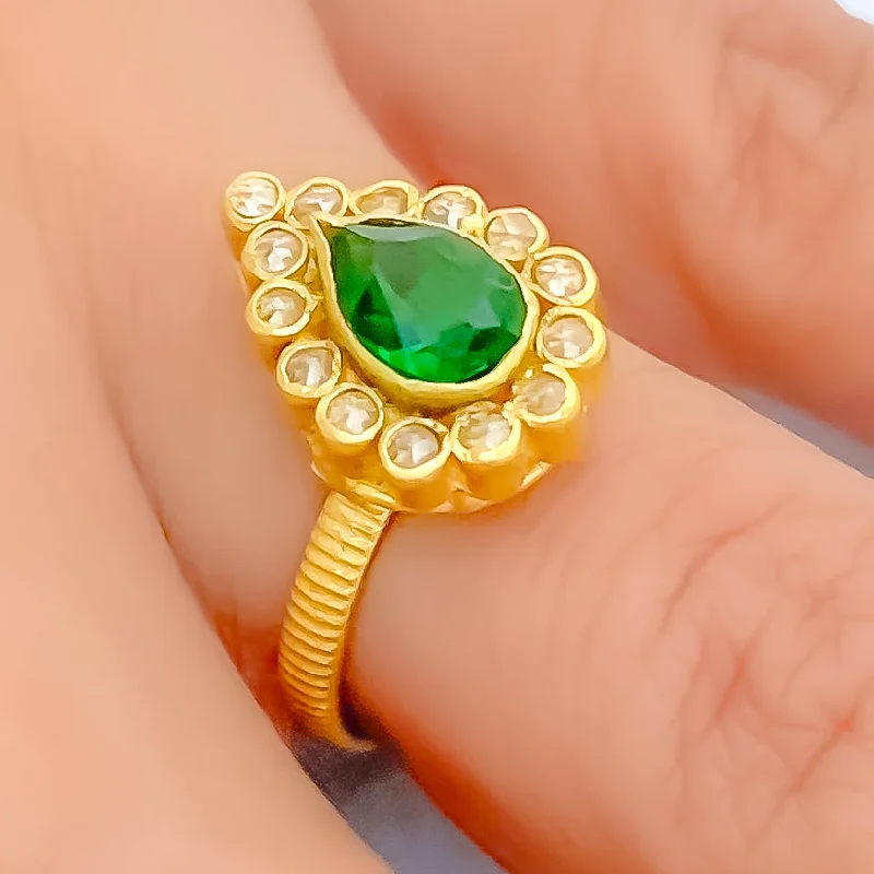 Women’s vintage rings-Delicate Drop 22k Gold Antique Finish Ring