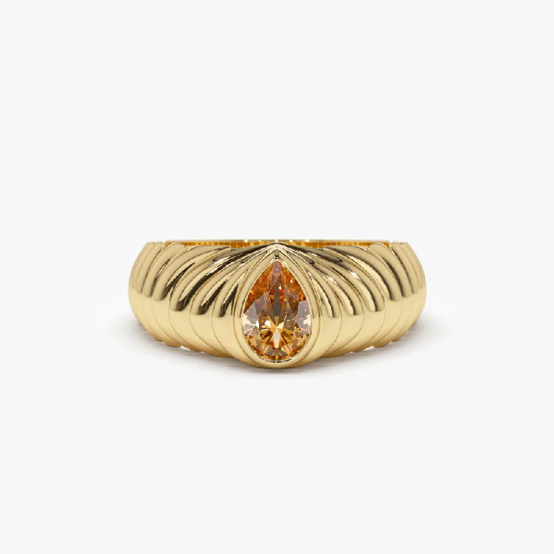 Women’s engagement rings-14k Pear Shape Citrine Beveled Ring