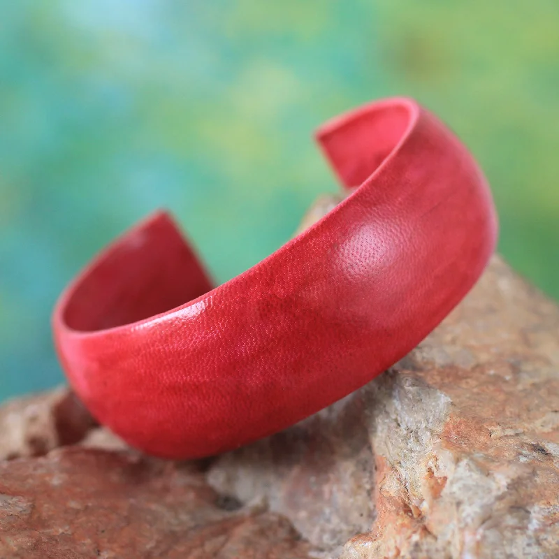 Trendy women's bangles -Annula in Red Leather Cuff Bracelet