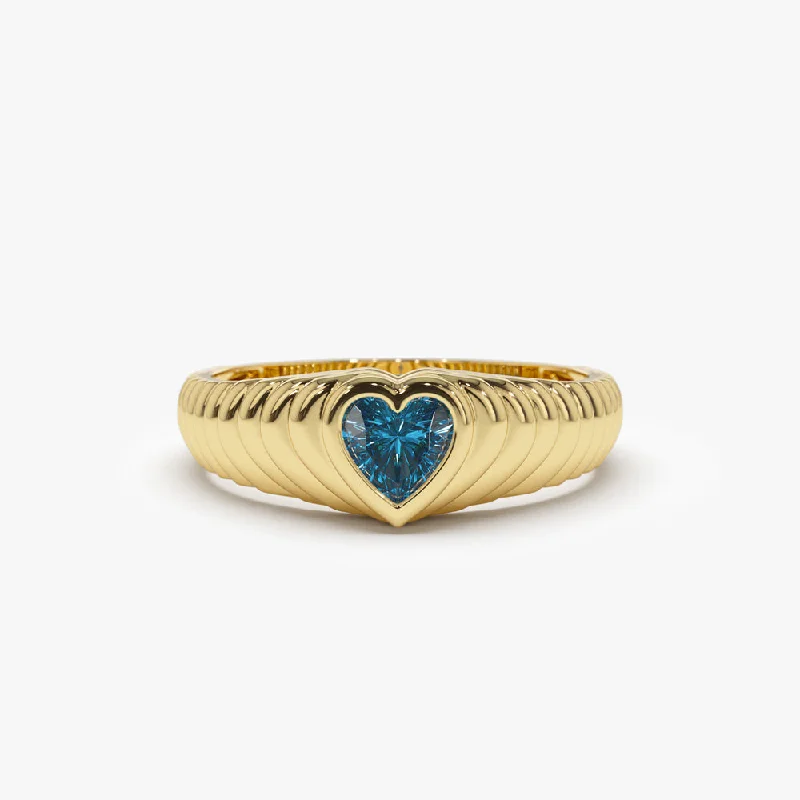 Women’s luxury rings-14k Heart Shape Blue Topaz Beveled Ring