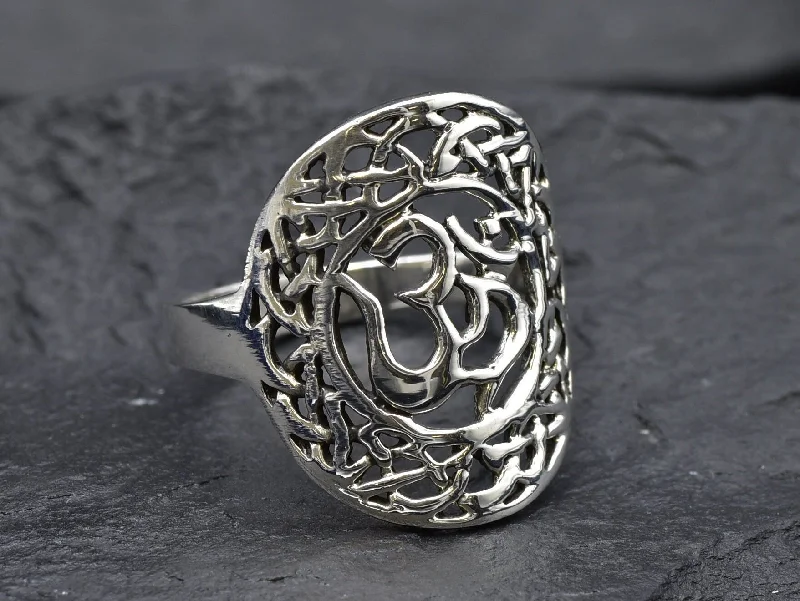 Women’s custom rings-Large Ohm Ring - Silver Om Ring - Statement Silver Ring