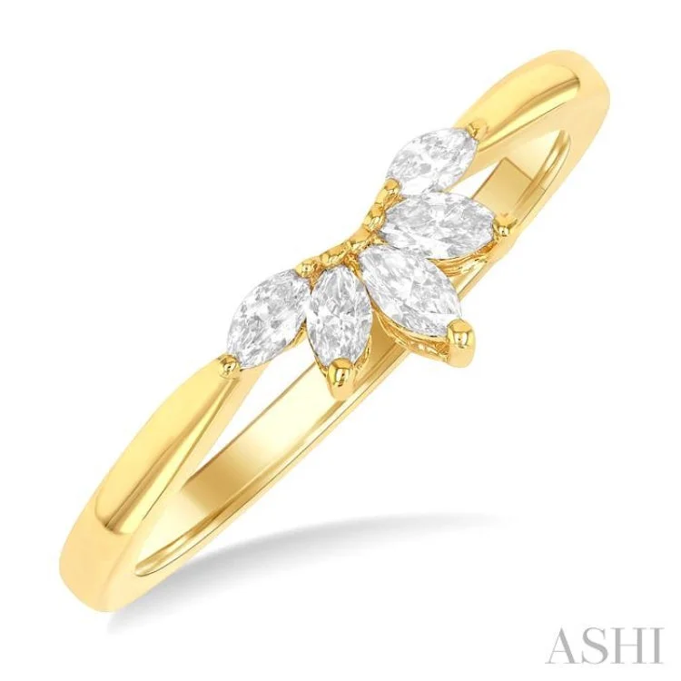 Yellow gold engagement rings for women -1/5 ctw Marquise Cut Diamond Half Flower Motif Chevron Ring in 14K Yellow Gold