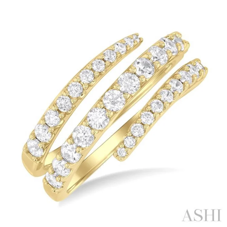 White sapphire engagement rings for women -1.00 ctw Spiral Round Cut Diamond Fashion Open Wrap Band in 14K Yellow Gold