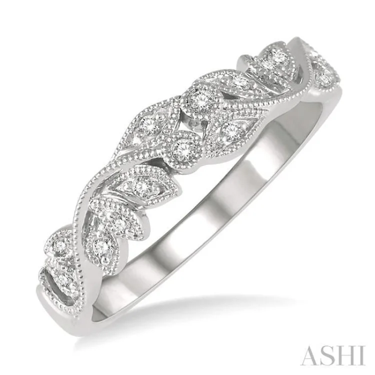 Engagement rings with floral design for women -1/10 ctw Round Diamond Wedding Band in 14K White Gold