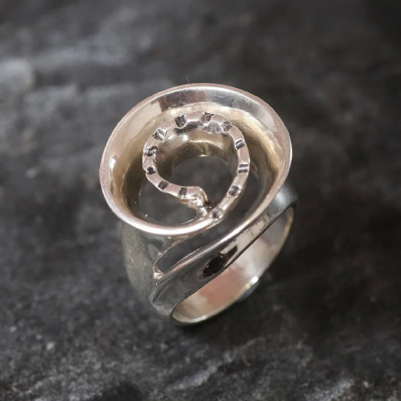 Women’s wedding rings-Chunky Swirl Ring - Abstract Statement Ring - Silver Infinity Ring